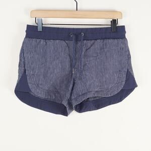 Athleta Beachside Bali Navy Blue Linen Striped Shorts Womens Sz 4